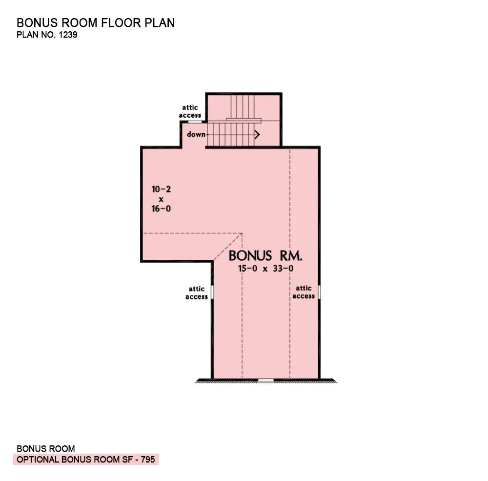 This is the bonus room floor plan image for one story house plan 1239 The Birchwood