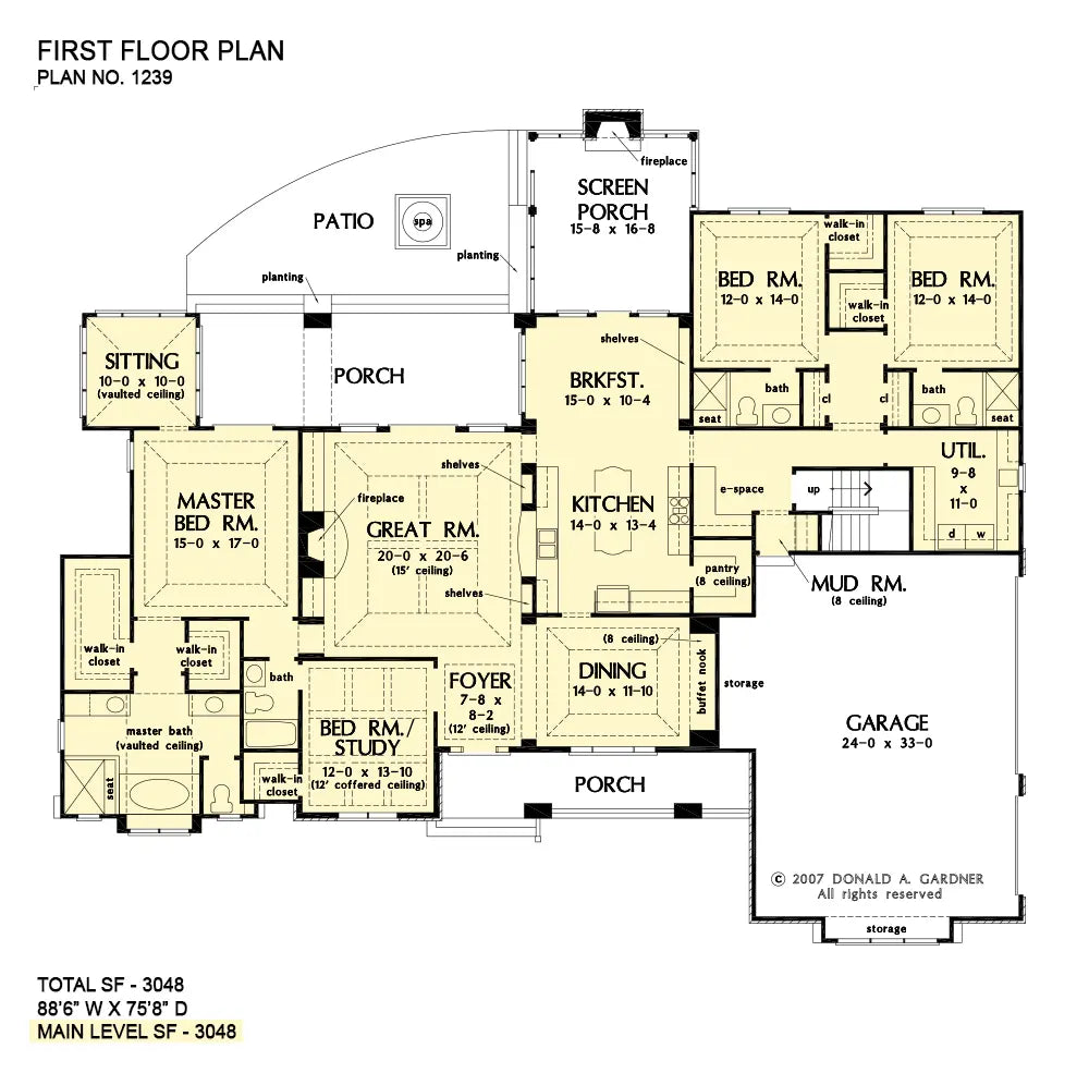 This is the first floor plan image for craftsman house plan 1239 The Birchwood