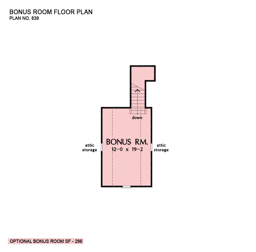 This is the bonus room floor plan image for one story house plan 839 The Blakely