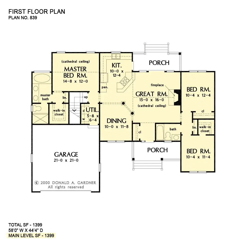 This is the first floor plan image for small house plan 839 The Blakely