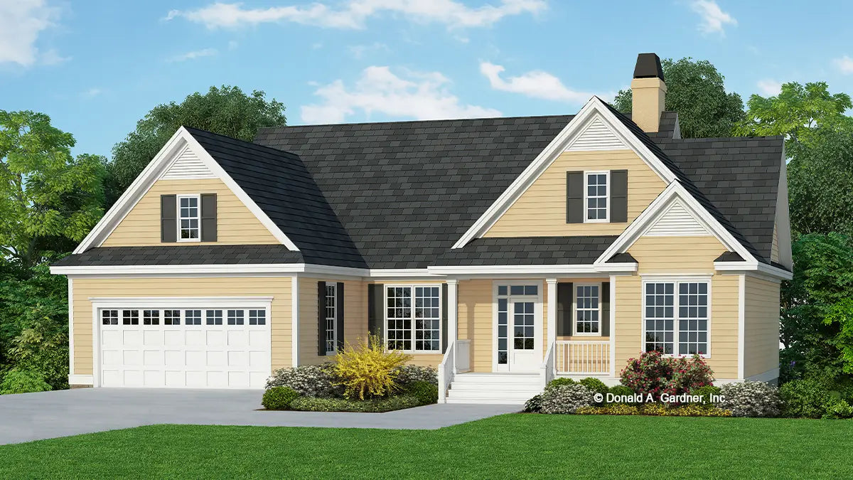 This is an illustration of the front of small house plan 839 The Blakely