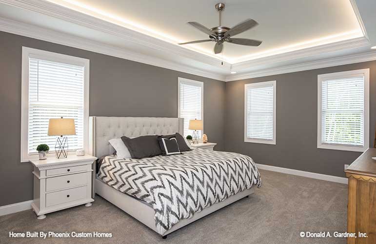 Spacious master bedroom with tray ceiling. Blarney plan 1424 