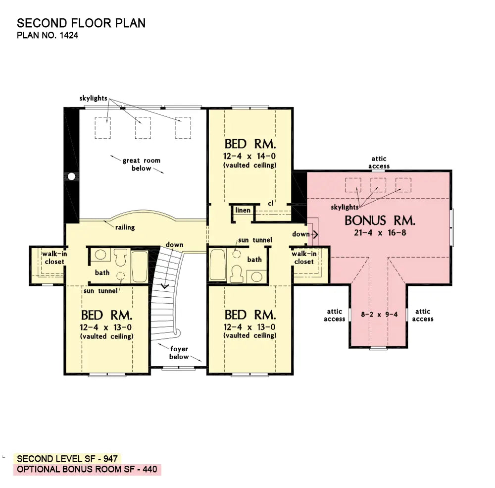 This is the second floor plan image for two story house plan 1424 The Blarney