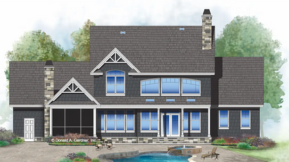 This is an illustration of the rear of luxury house plan 1424 The Blarney