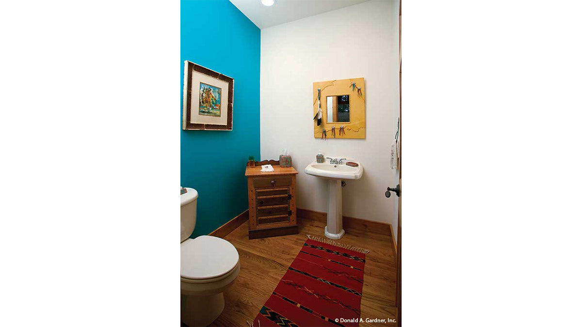 This is a photograph of the powder room of craftsman house plan 1130 The Blue Ridge as built by a customer