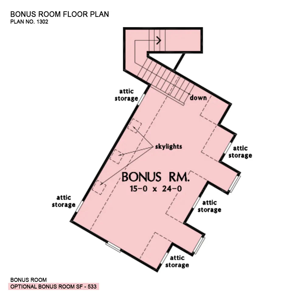 This is the bonus room floor plan image for four bedroom house plan 1302 The Bluestone