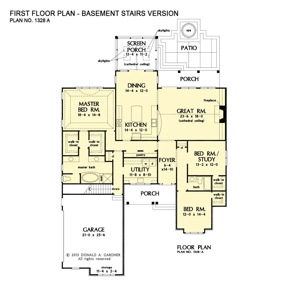 This is the first floor plan image for rustic house plan 1328 The Bosworth if the home is built over a basement