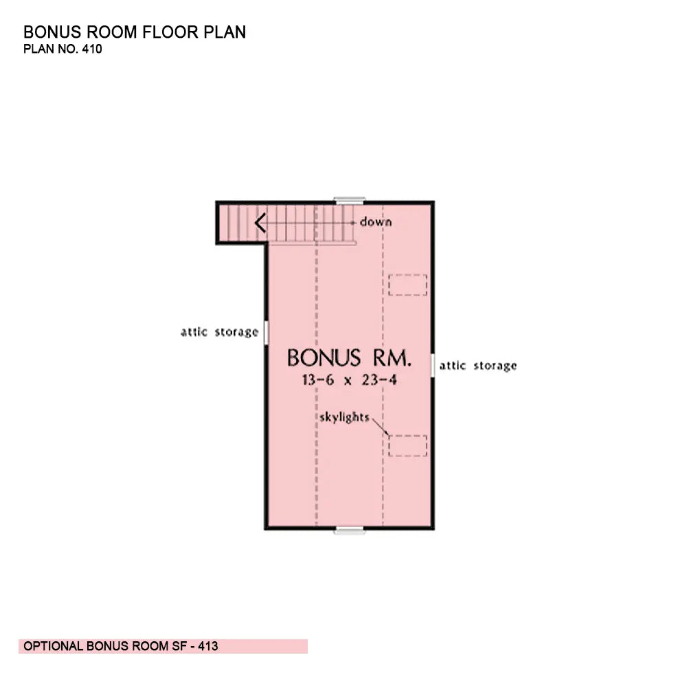 This is the bonus room floor plan image for two story house plan 410 The Bradley