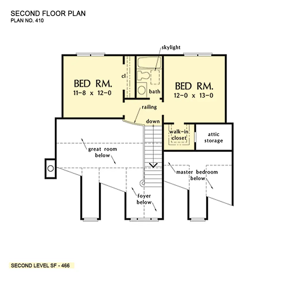 This is the second floor plan image for two story house plan 410 The Bradley