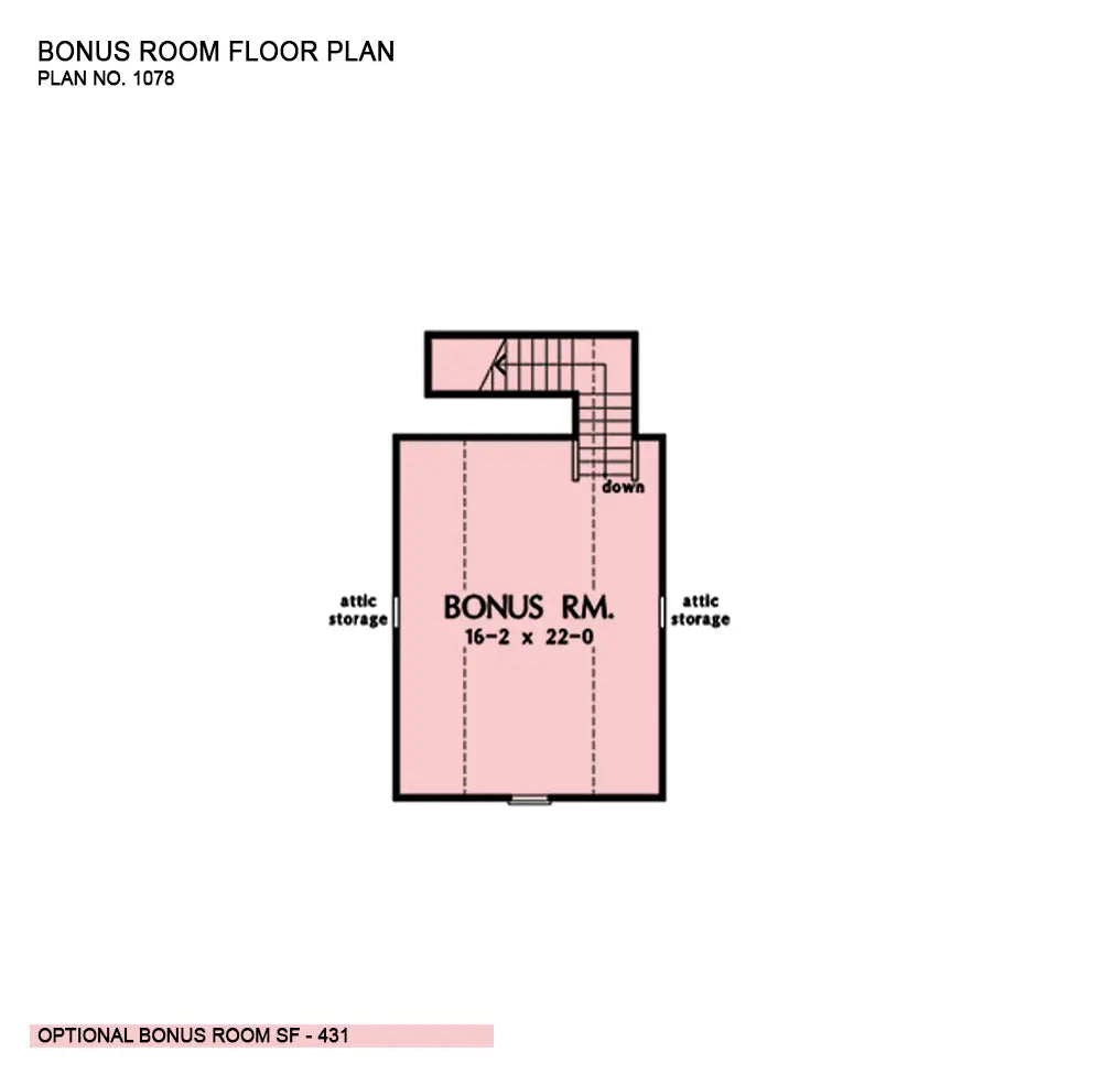 This is the bonus room floor plan image for ranch house plan 1078 The Bramwell