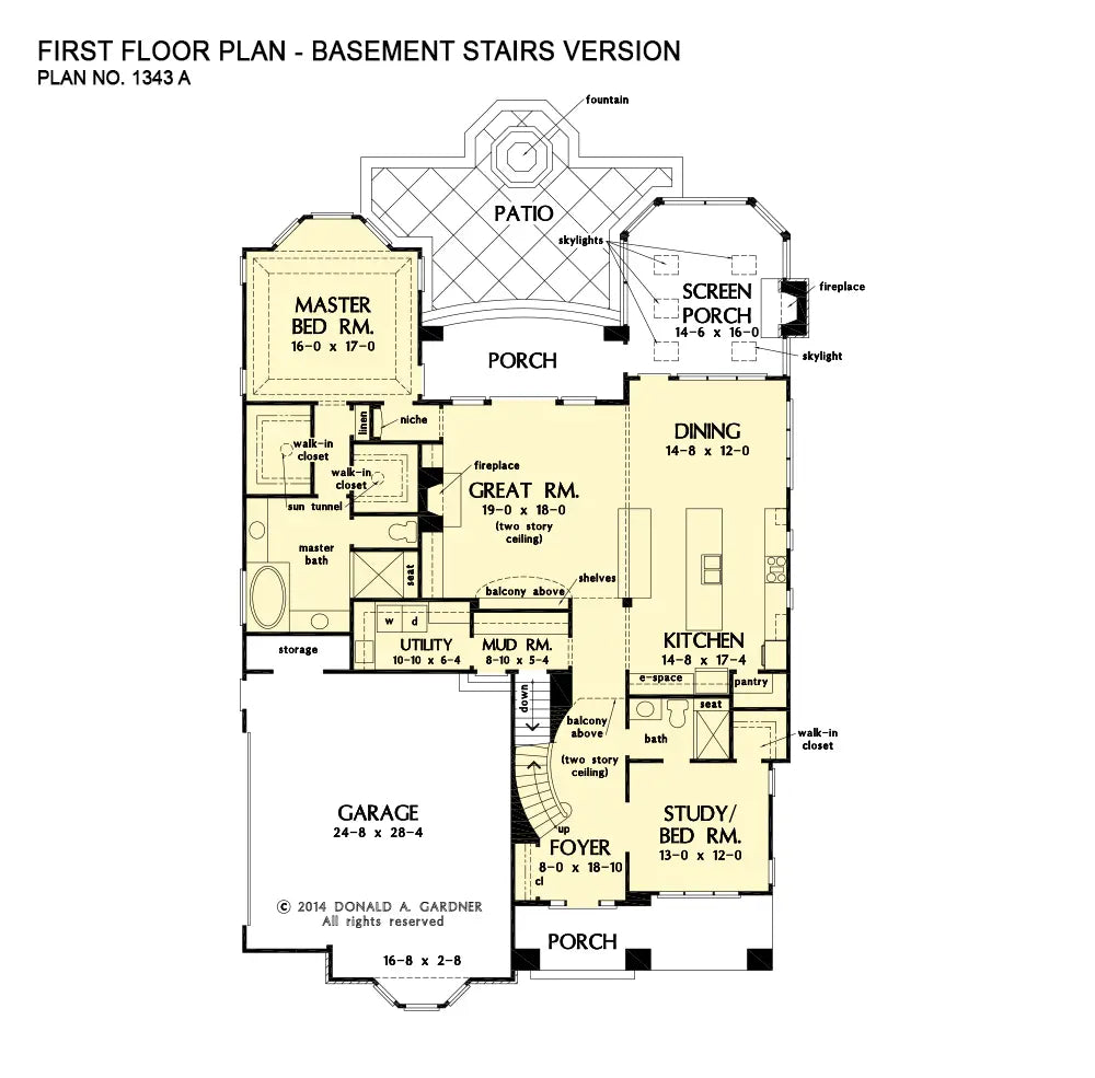 This is the first floor plan image for two story house plan 1343 The Braxton if the home is built over a basement