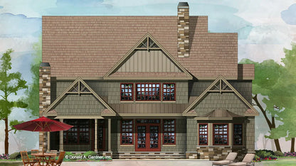 This is an illustration of the rear of two story house plan 1343 The Braxton