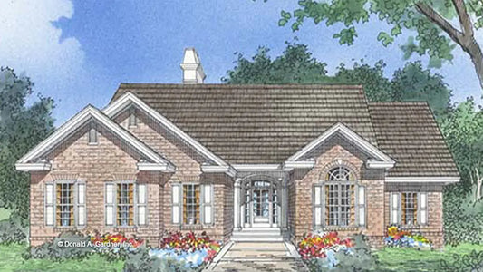 This is an illustration of the front of small house plan 477 The Brazelton