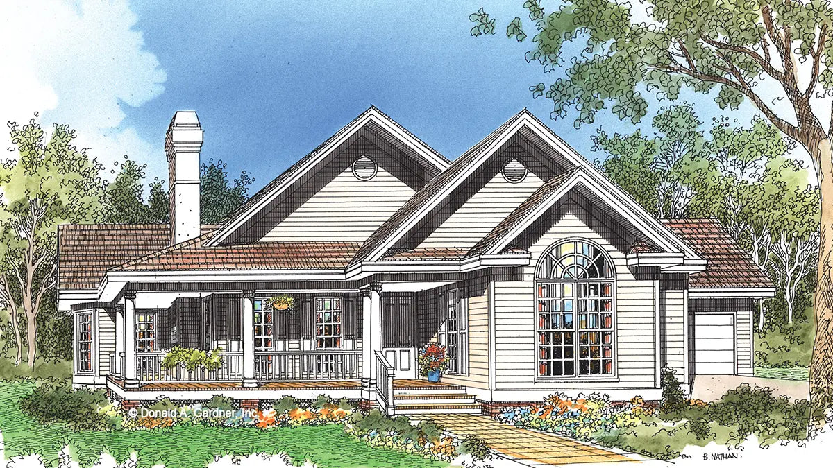 This is an illustration of the front of simple house plan 350 The Brennan