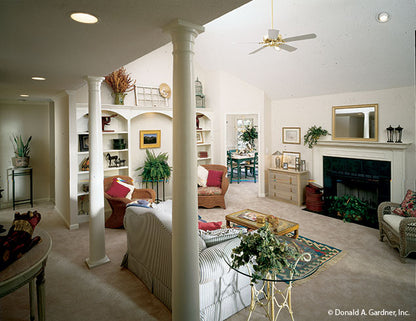 This is a photograph of the great room of simple house plan 350 The Brennan as built by a customer