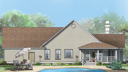 This is an illustration of the rear of three bedroom house plan 350 The Brennan