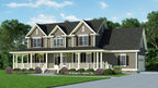 Front view illustration with a side garage. The Brentwood plan 998.