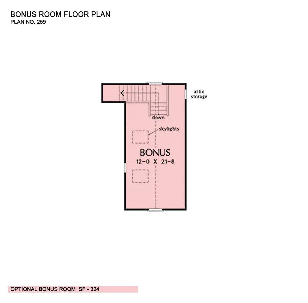 This is the bonus room floor plan image for two story house plan 259 The Briarcliff