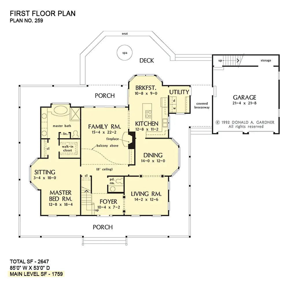 This is the first floor plan image for country house plan 259 The Briarcliff