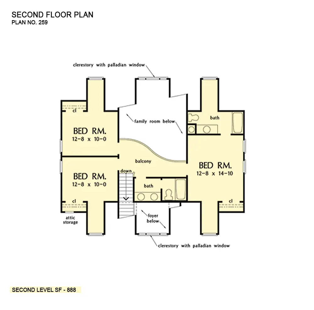 This is the second floor plan image for two story house plan 259 The Briarcliff