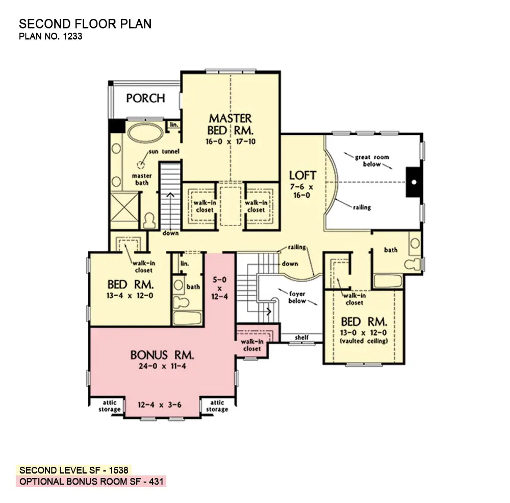 This is the second floor plan image for two story house plan 1233 The Brielle