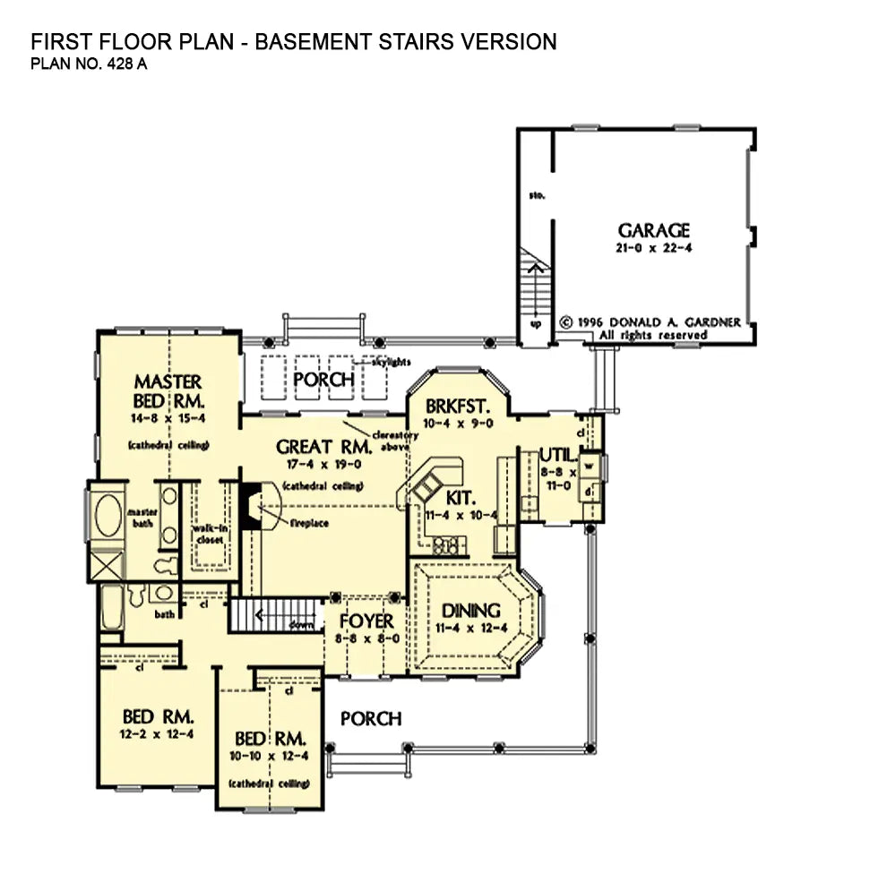 This is the first floor plan image for country house plan 428 The Brighton if the home is built over a basement