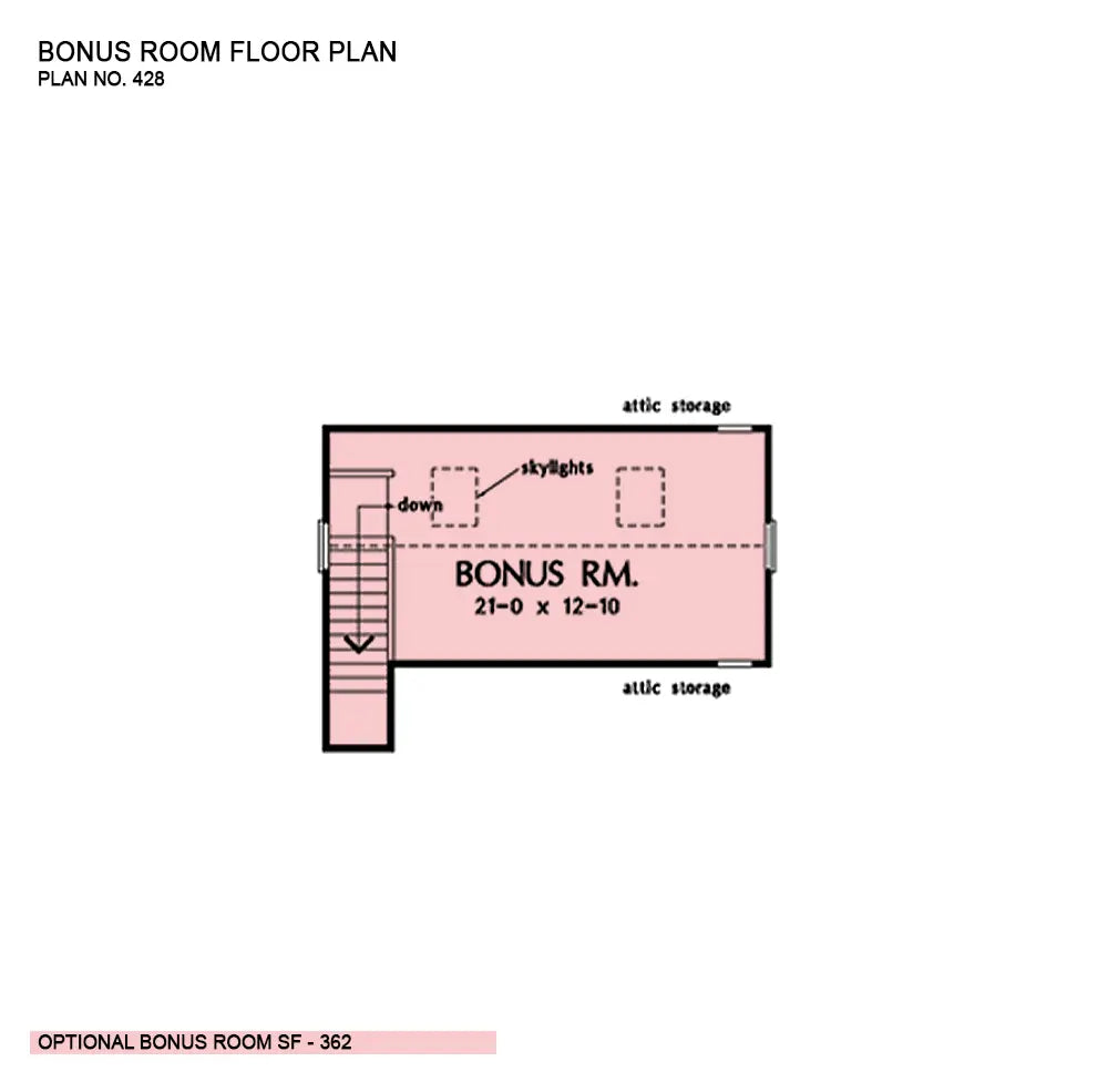 This is the bonus room floor plan image for farmhouse plan 428 The Brighton