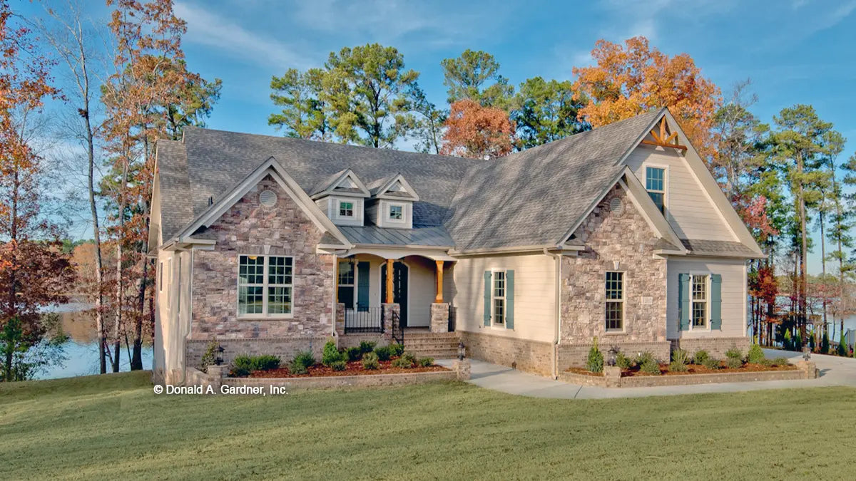 This is a photograph of a different angle of the front of craftsman house plan 1340 The Brodie