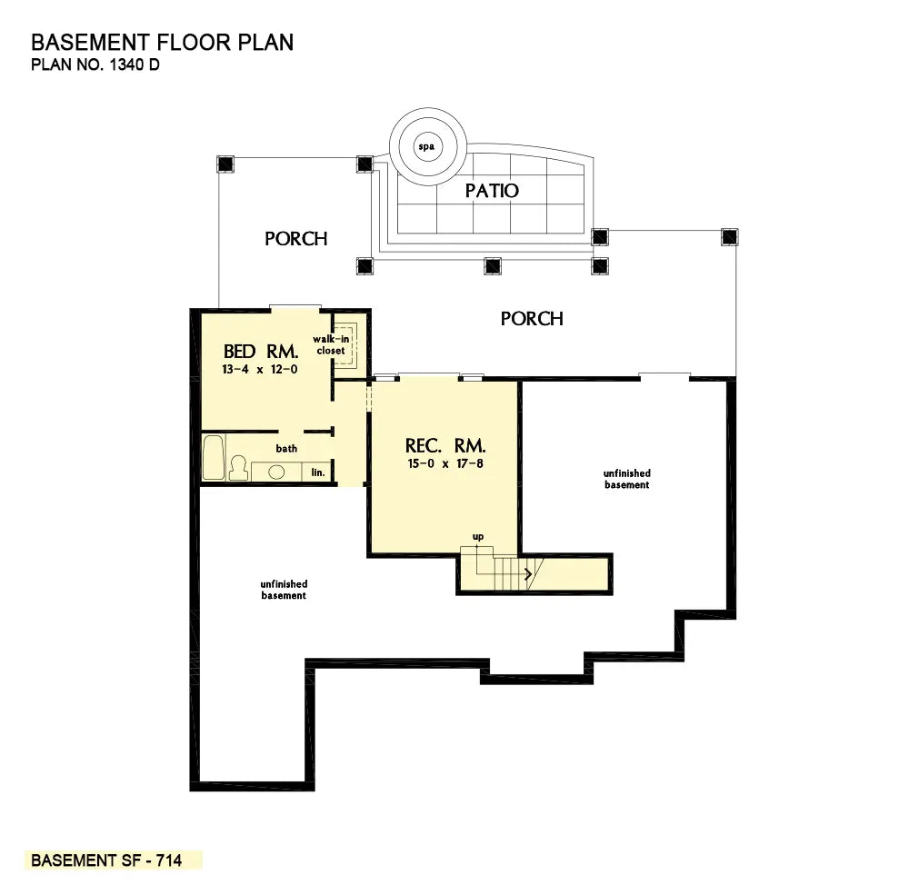 This is the first floor plan image for walkout basement house plan 1340 The Brodie if the home is built over a basement