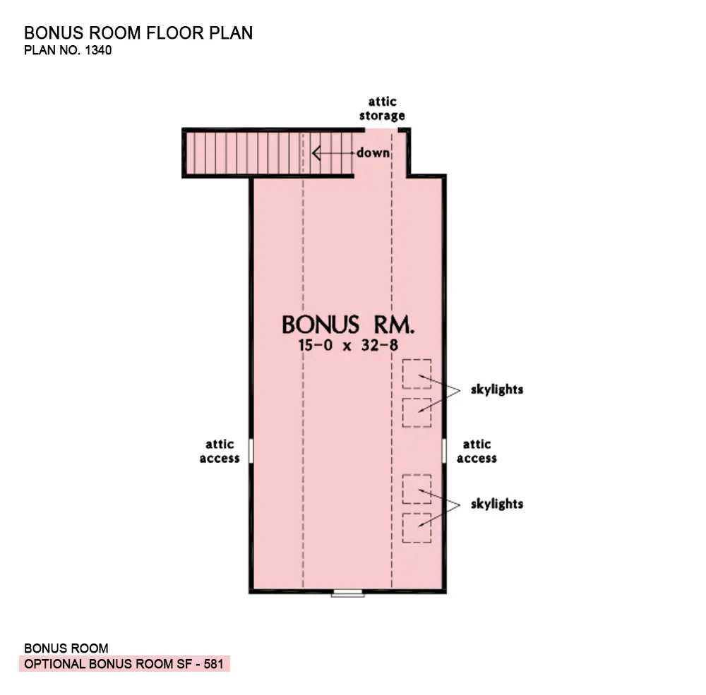 This is the bonus room floor plan image for four bedroom house plan 1340 The Brodie