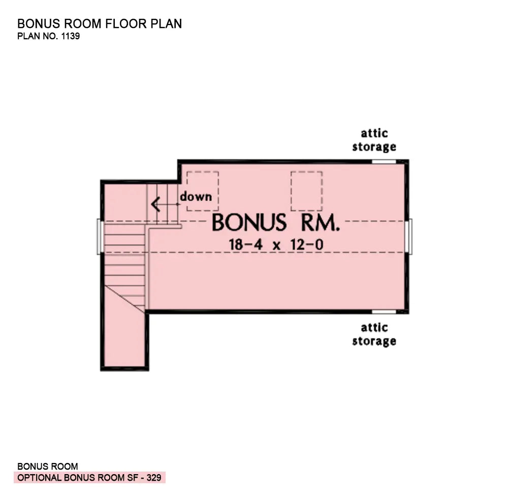 This is the bonus room floor plan image for small house plan 1139 The Brunswicke