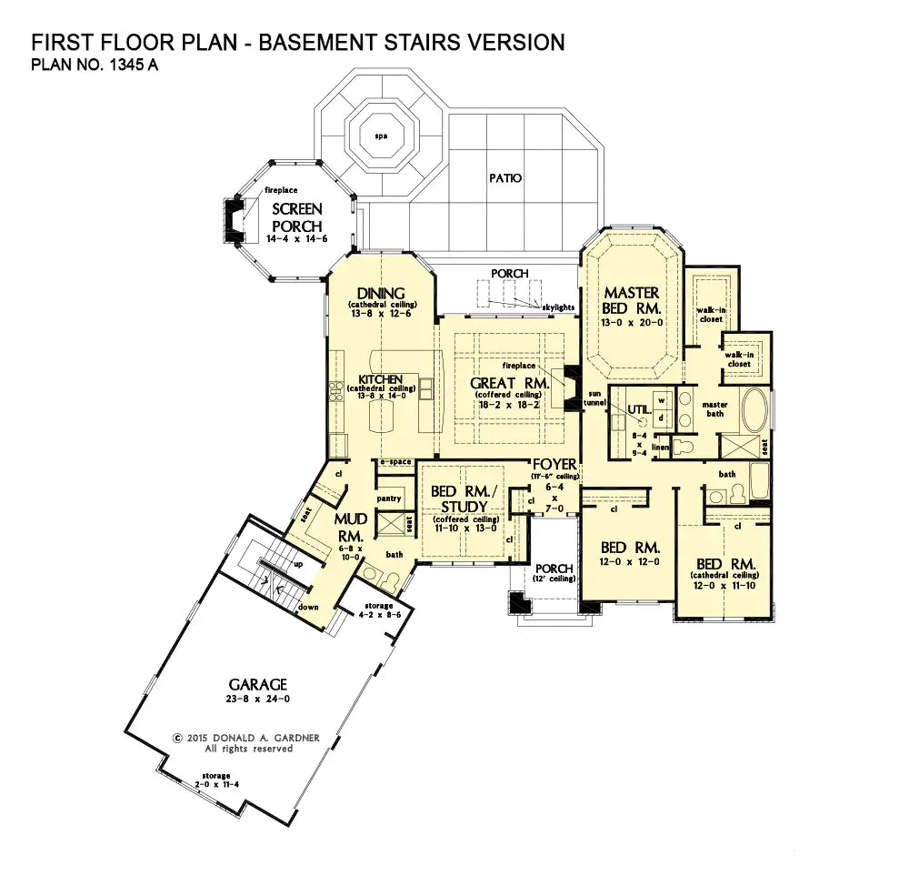 This is the first floor plan image for ranch house plan 1345 The Buckley if the home is built over a basement