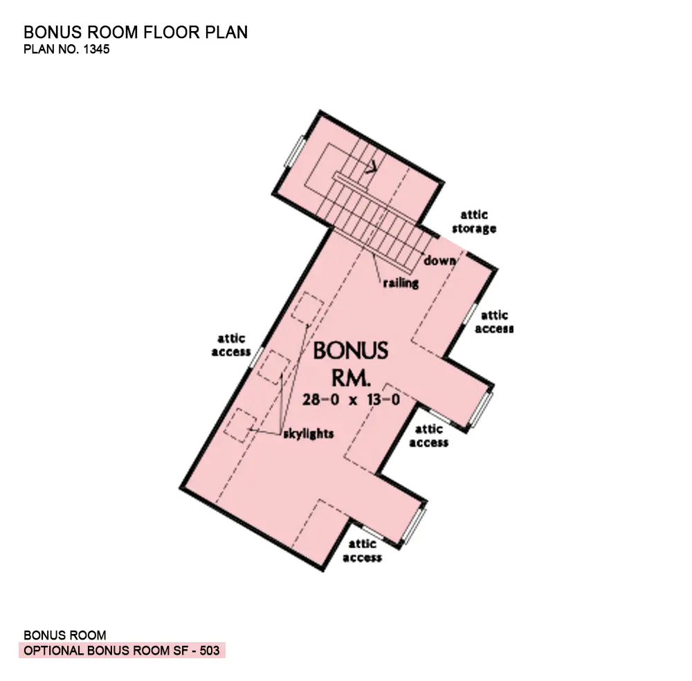 This is the bonus room floor plan image for four bedroom house plan 1345 The Buckley