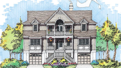 This is an illustration of the front of beach house plan 911 The Buena Vista 