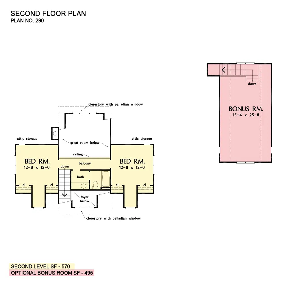 This is the second floor plan image for three bedroom house plan 290 The Burgess