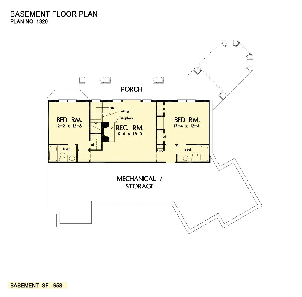 This is the basement floor plan image for house plan 1320 The Butler Ridge