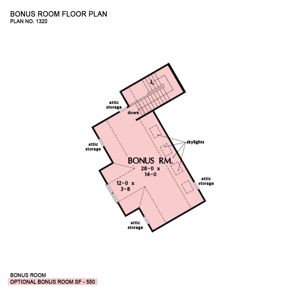 This is the bonus room floor plan image for house plan 1320 The Butler Ridge