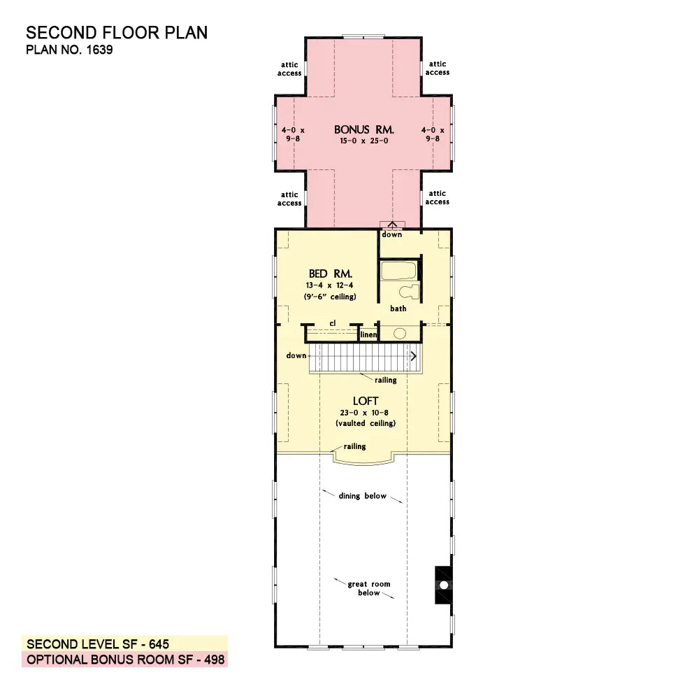 This is the second floor plan image for four bedroom house plan 1639 The Buttercup