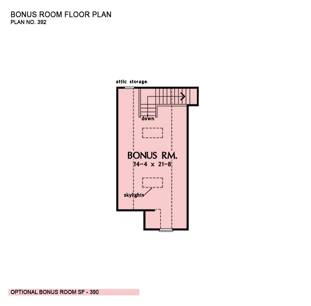 This is the bonus room floor plan image for traditional house plan 392 The Calhoun