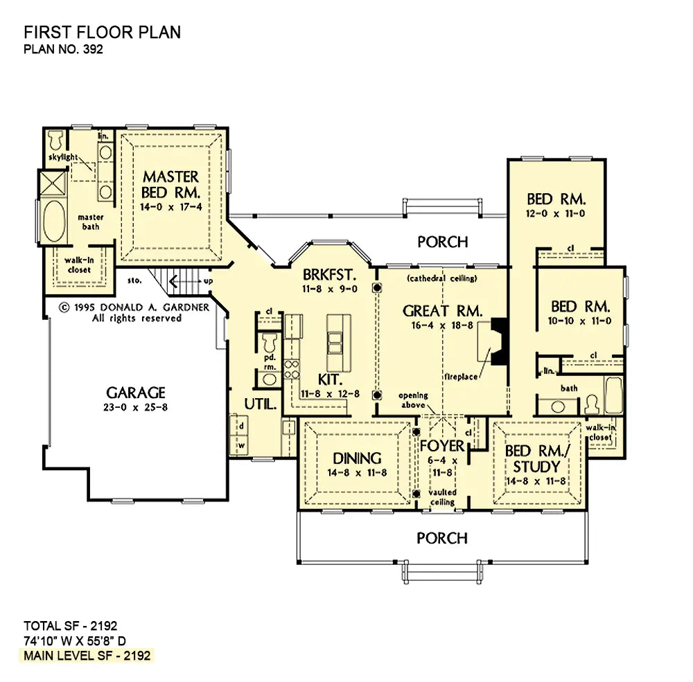 This is the first floor plan image for country house plan 392 The Calhoun