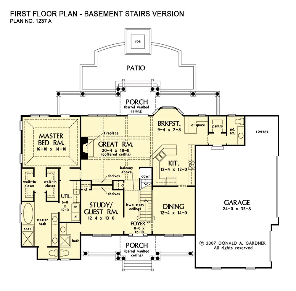 This is the first floor plan image for luxury house plan 1237 The Callaway if the home is built over a basement