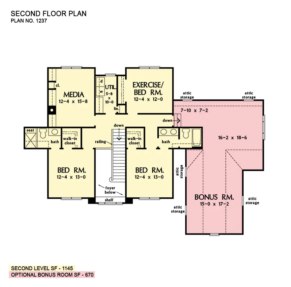 This is the second floor plan image for country house plan 1237 The Callaway