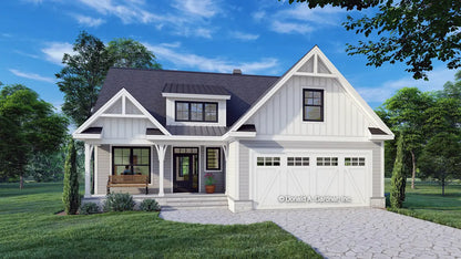 This is an illustration of the front of cottage house plan 1604 The Calvin