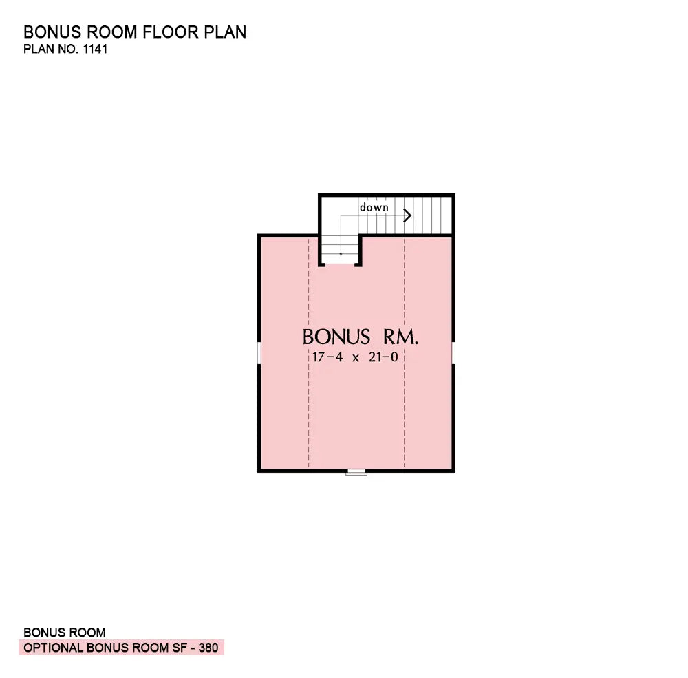 This is the bonus room floor plan image for one story house plan 1141 The Calypso