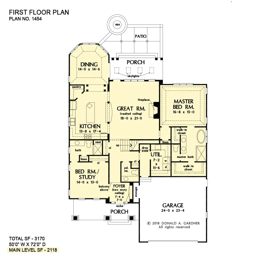 This is the first floor plan image for two story house plan 1454 The Camille