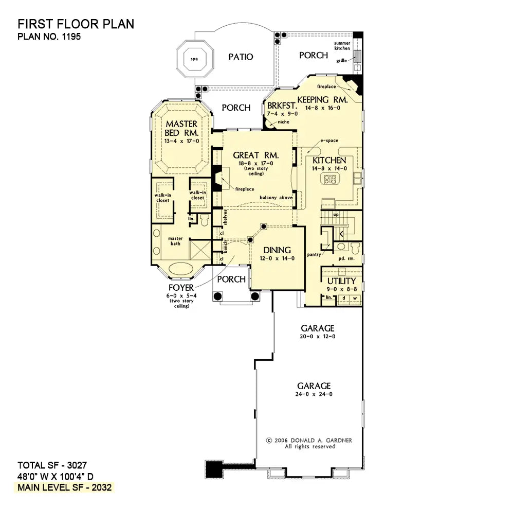 This is the first floor plan image for two story house plan 1195 The Cantabria