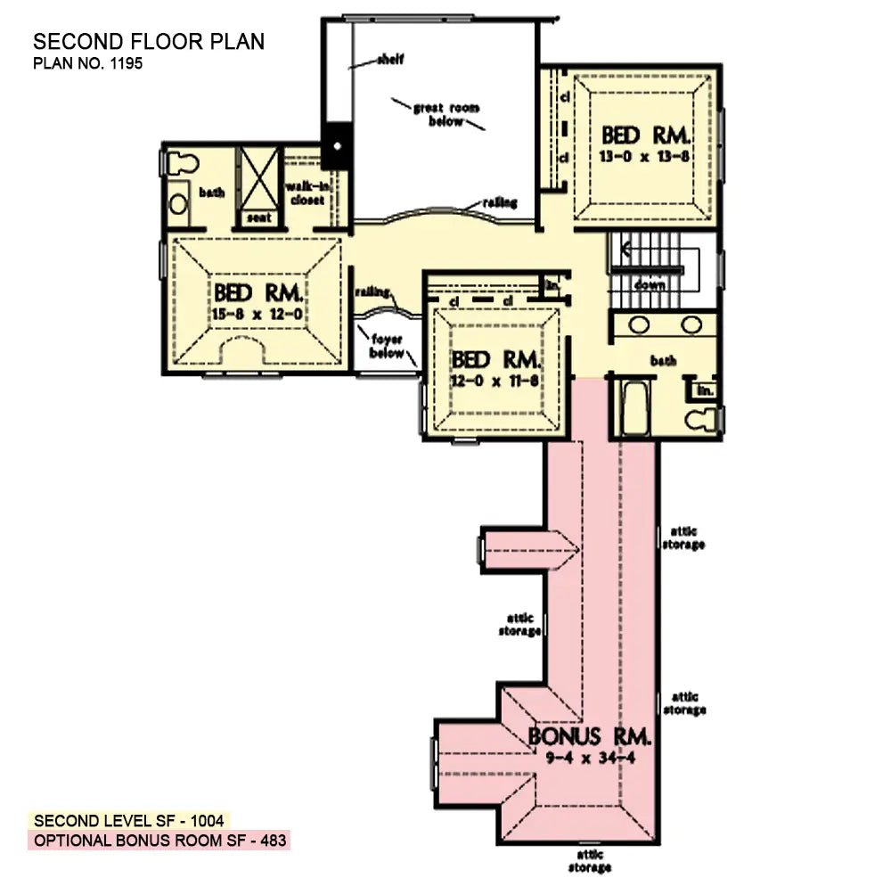 This is the second floor plan image for four bedroom house plan 1195 The Cantabria