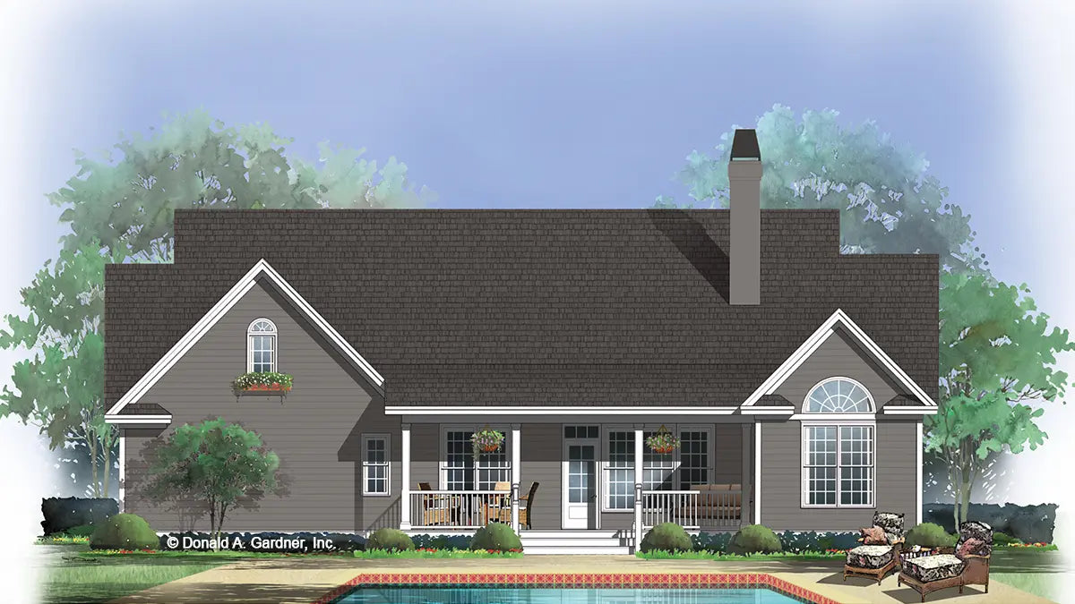 Rear view illustration. The Caraway plan 717.