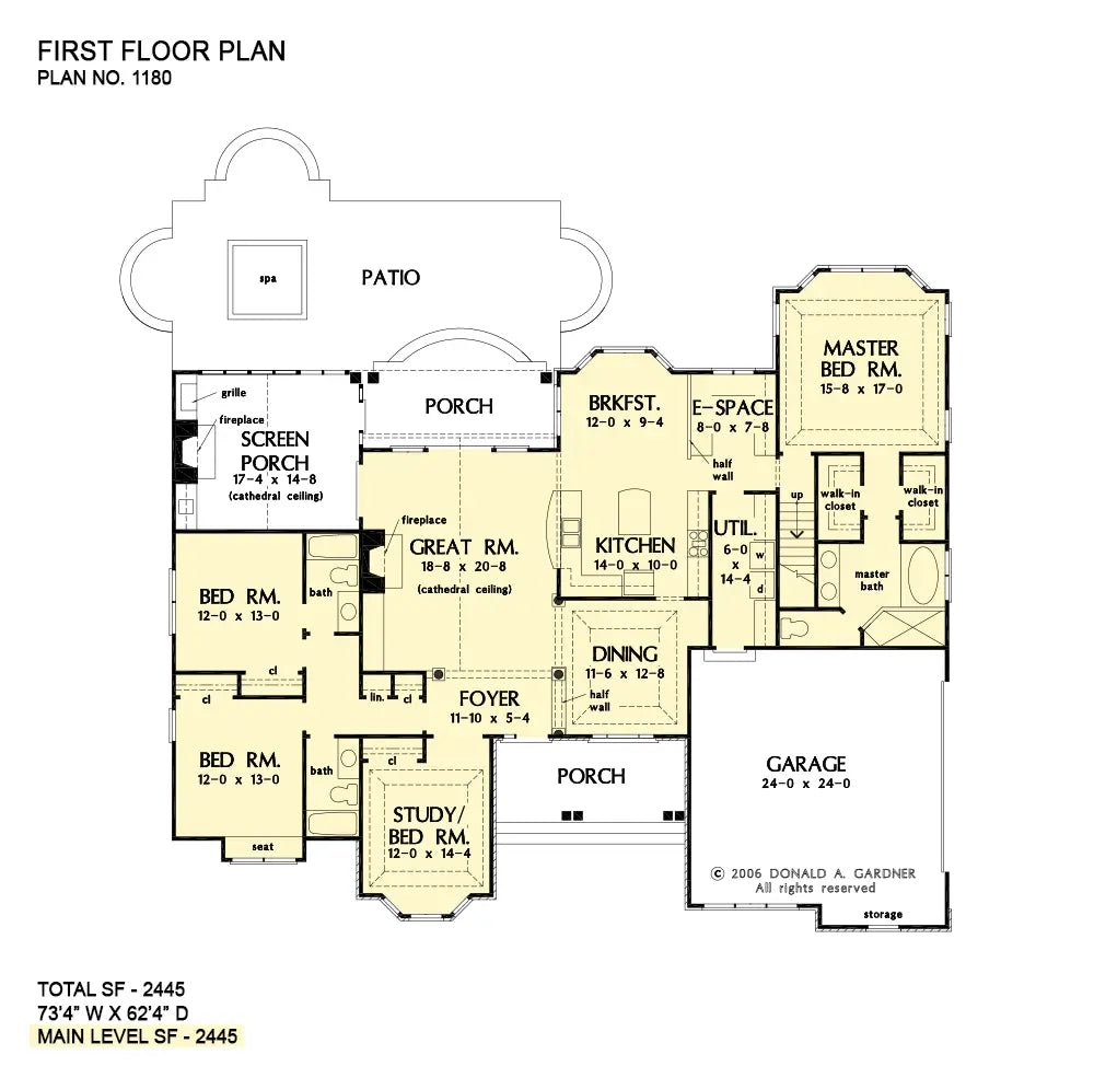 This is the first floor plan image for one story house plan 1180 The Carinthia