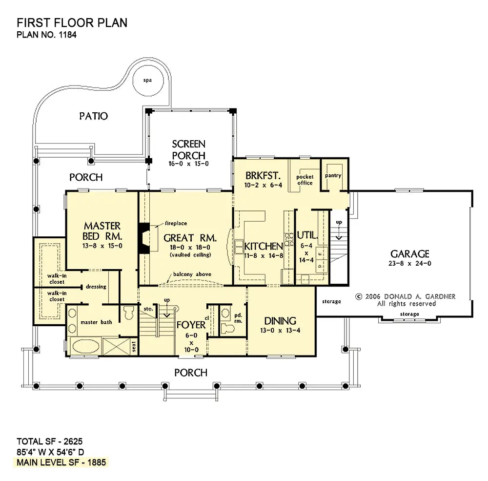 This is the first floor plan image for southern living house plan 1184 The Carisbrooke